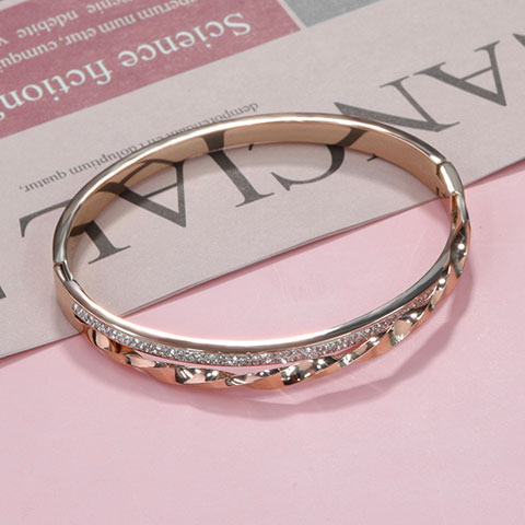 不锈钢不掉色手镯玫瑰金钻石手镯代工