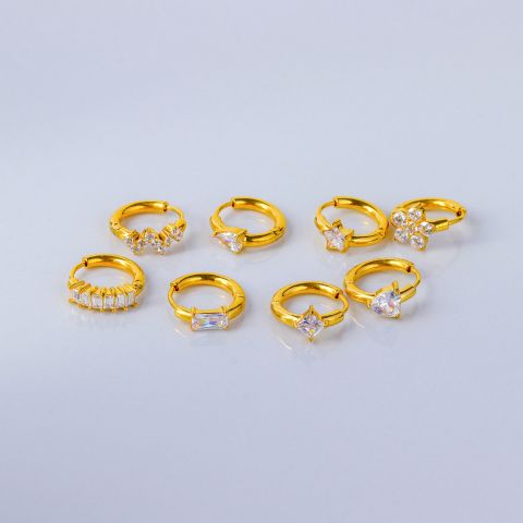 不锈钢镶钻锆石耳扣镀金耳环首饰厂家