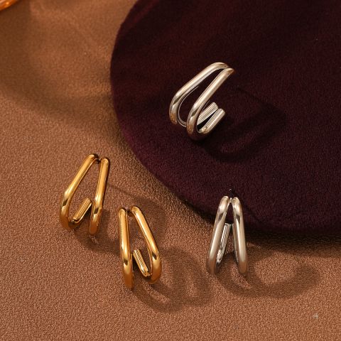 首饰加工厂双环C形开口光面半圆镶钻耳环