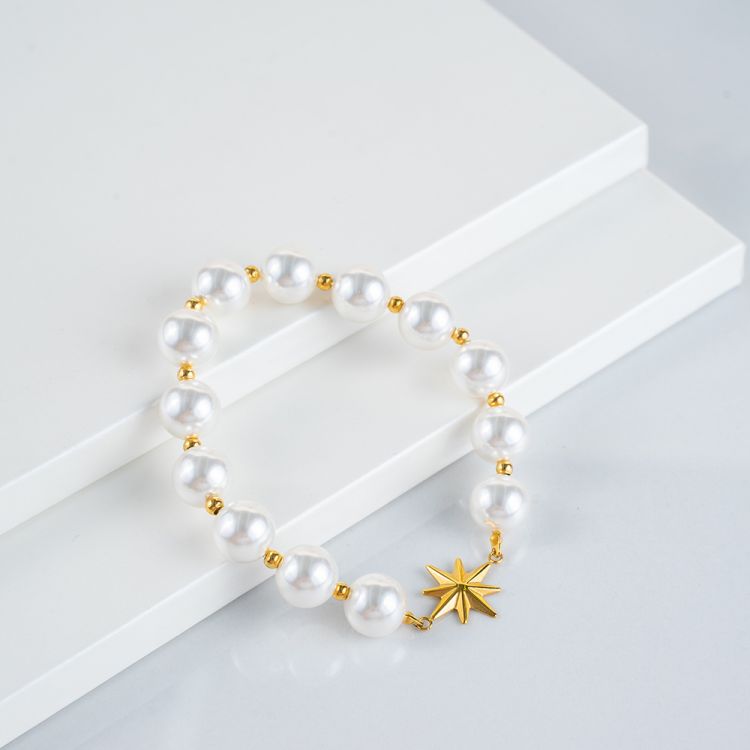 不锈钢串珠手链镀金圆形淡水珍珠手链定制饰品