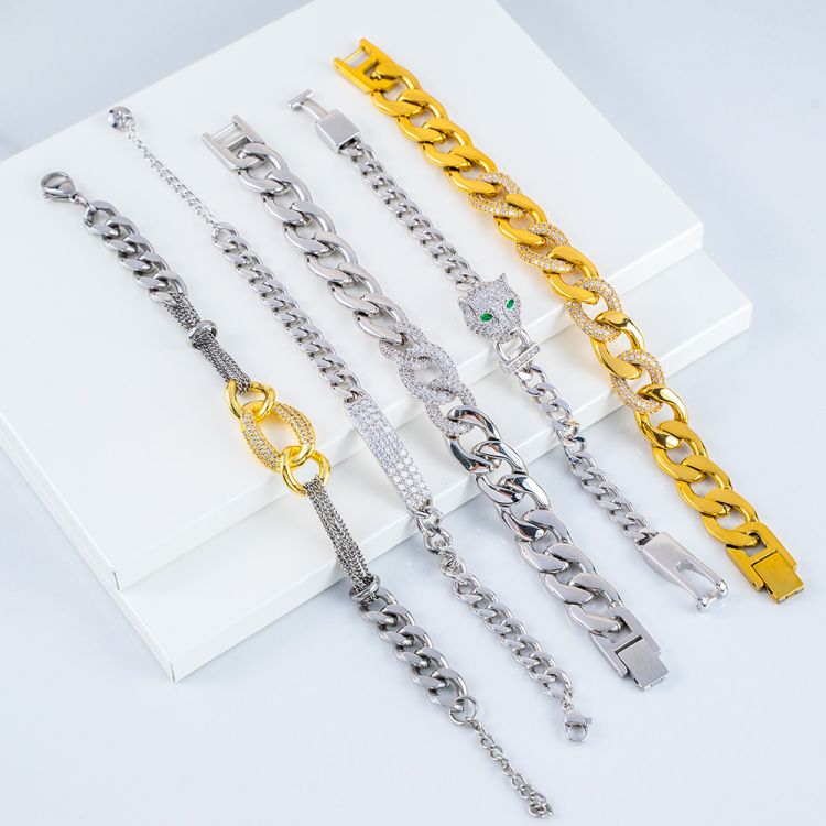 首饰厂家不锈钢镶钻石高质量男士手链