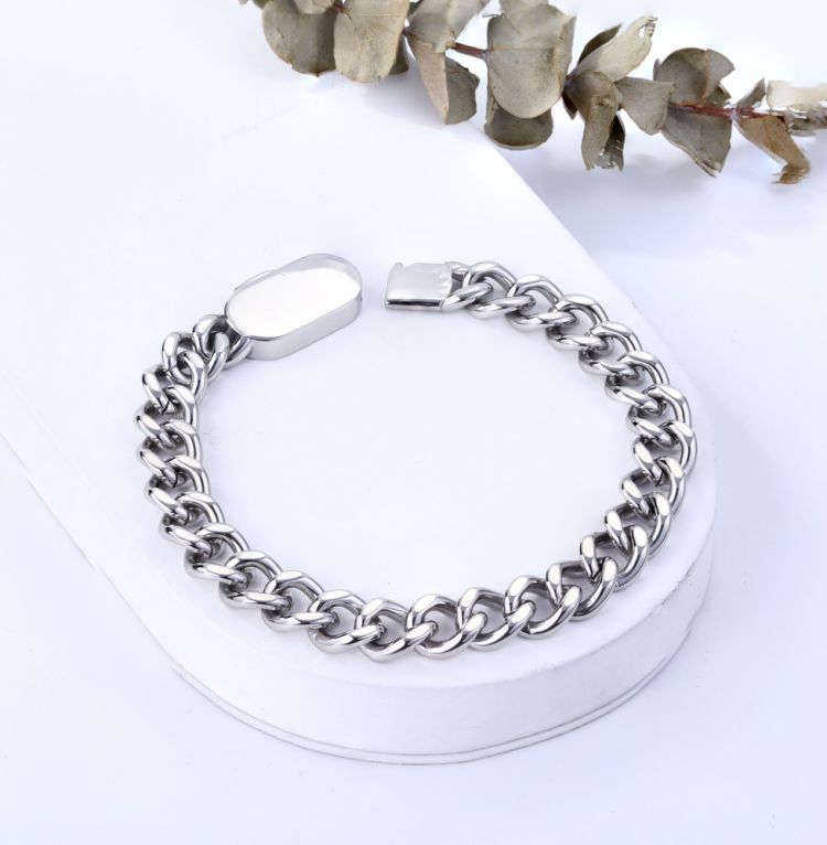 弹簧扣不锈钢古巴手链嘻哈潮牌男士手链定制饰品