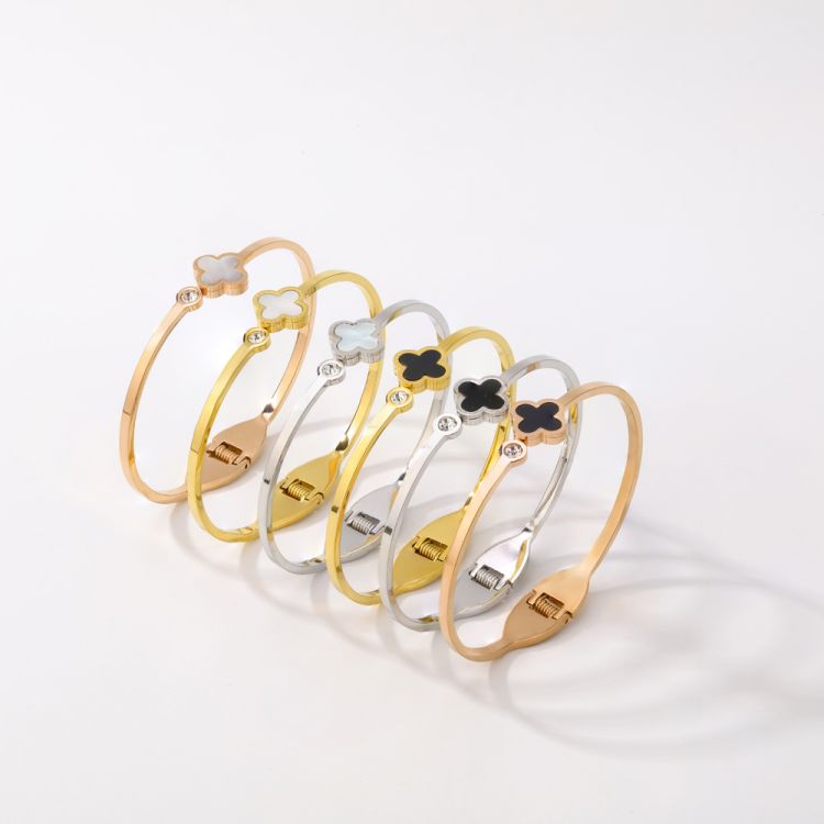 四叶草贝壳手镯不锈钢镀18K手镯首饰加工