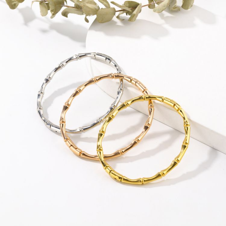 不锈钢镜面抛光双色竹节手镯首饰厂