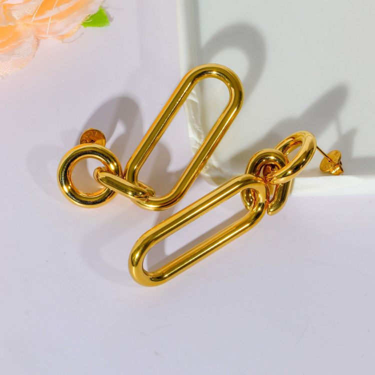 316L不锈钢耳环长椭圆形镀金耳环代工