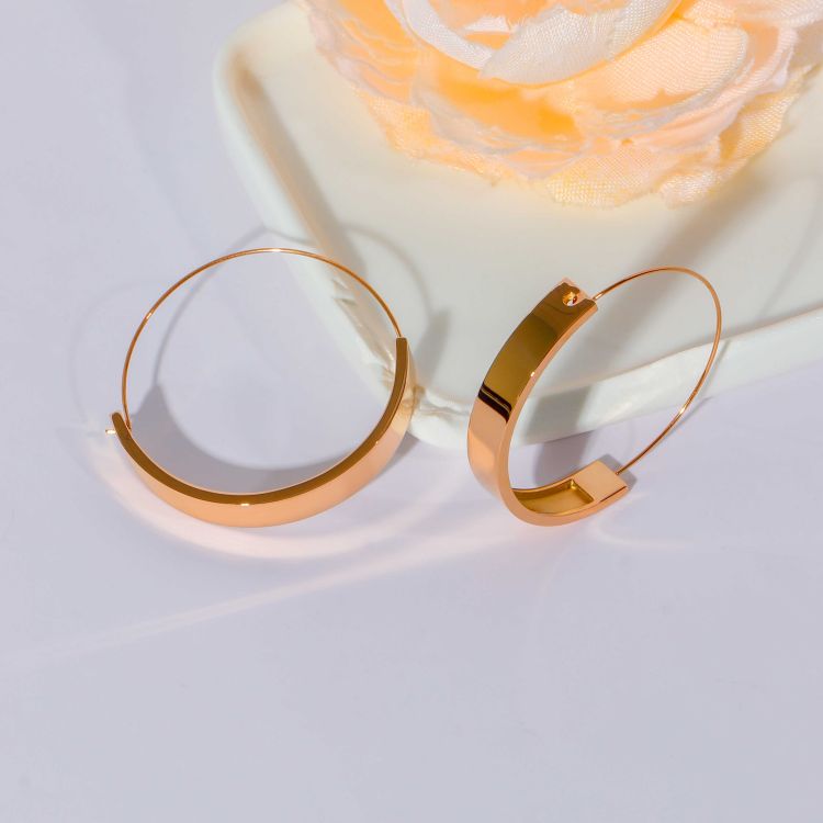 定制不锈钢镀18K金拼接大耳环简单几何光滑耳环