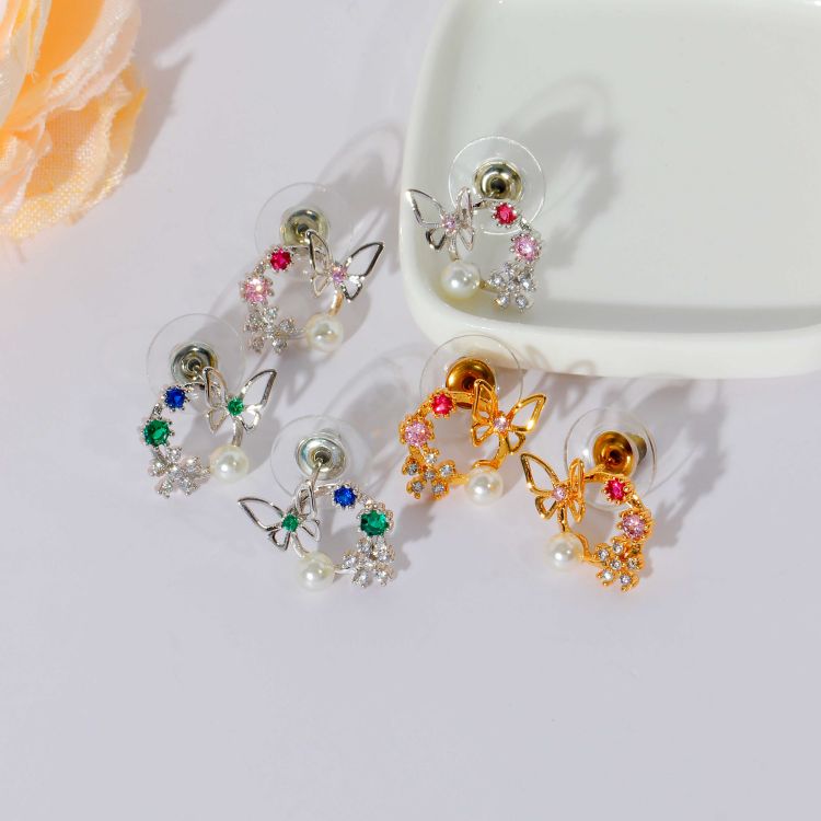 镀金银不锈钢珍珠蝴蝶结耳环饰品厂