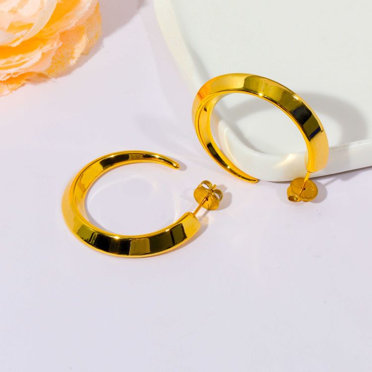 首饰加工立体弧面C形大圆环镀18K金耳环