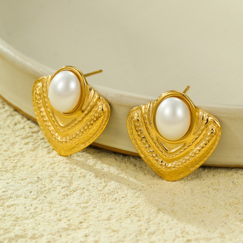 贝壳珍珠耳环PVD镀18K金耳环饰品代加工