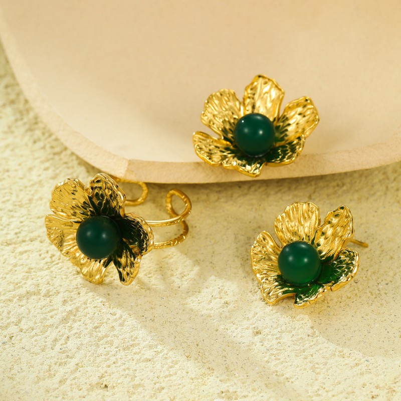 花朵凹凸纹虎眼石耳环小饰品加工