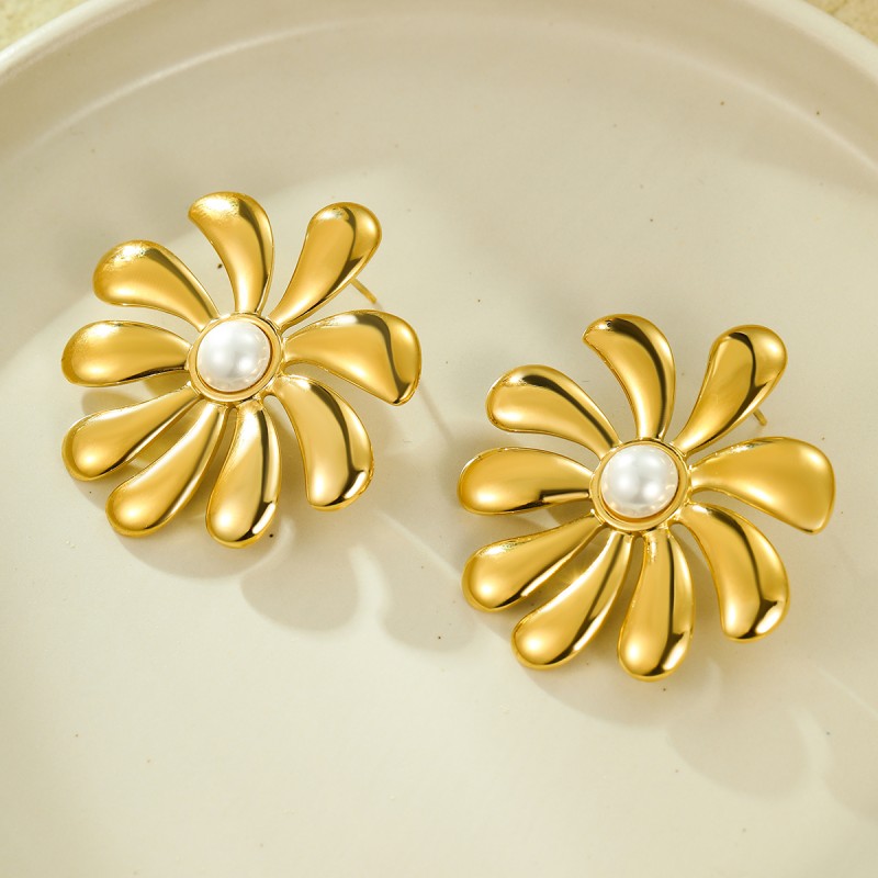 首饰加工立体花瓣光面耳环