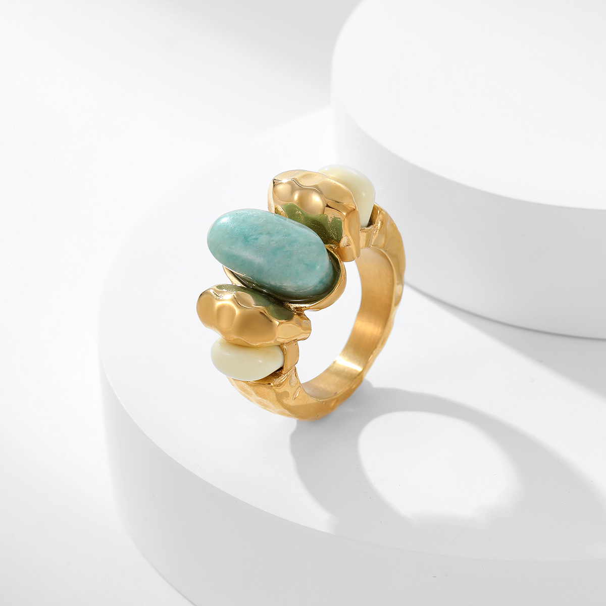 18k镀金蓝色天然天青石戒指