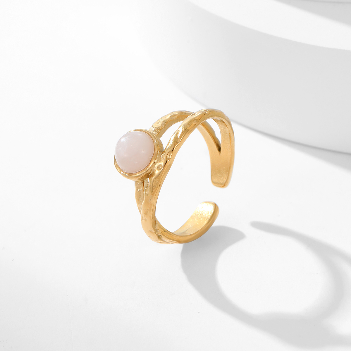 精致天然宝石可调节开口戒指