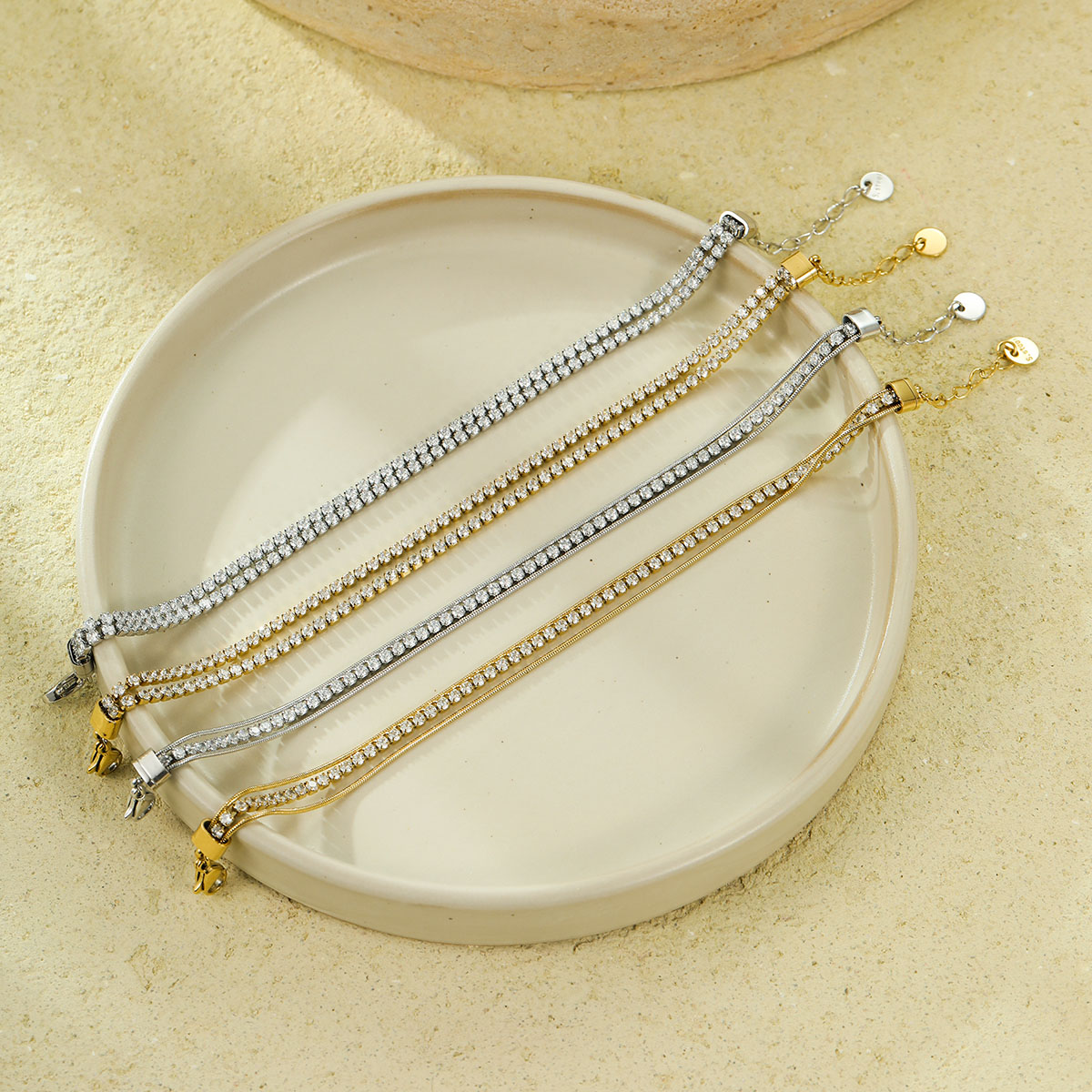 时尚锆石闪亮网球多层链手链