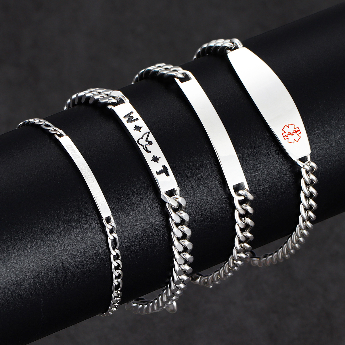 不锈钢空白雕刻医疗警报手环