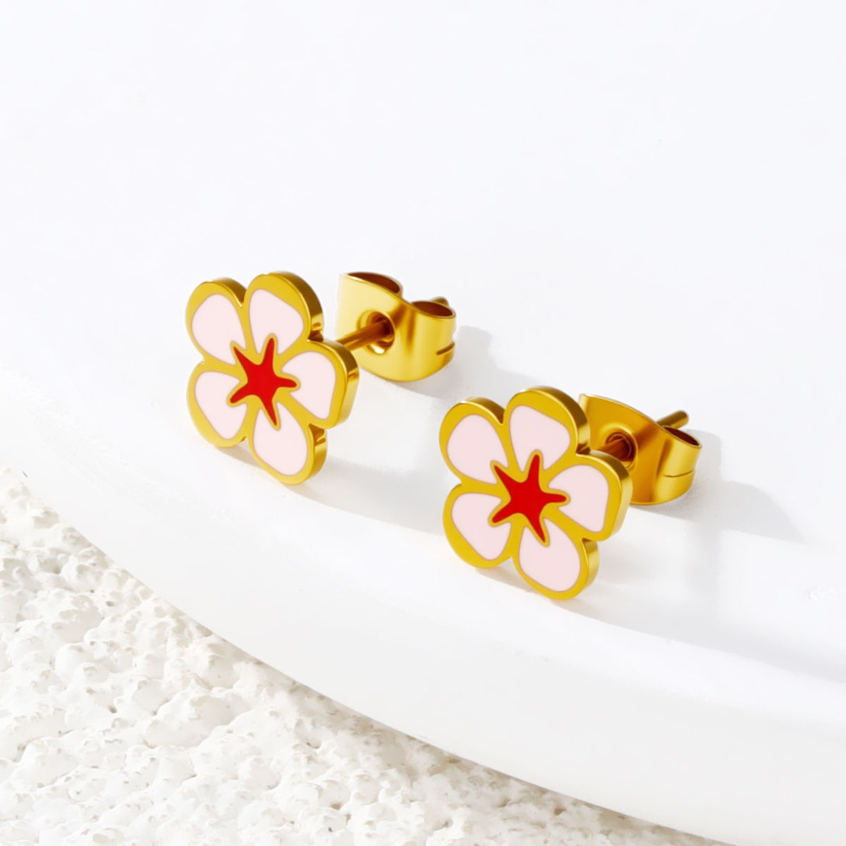 复古金色小雏菊五瓣花耳钉