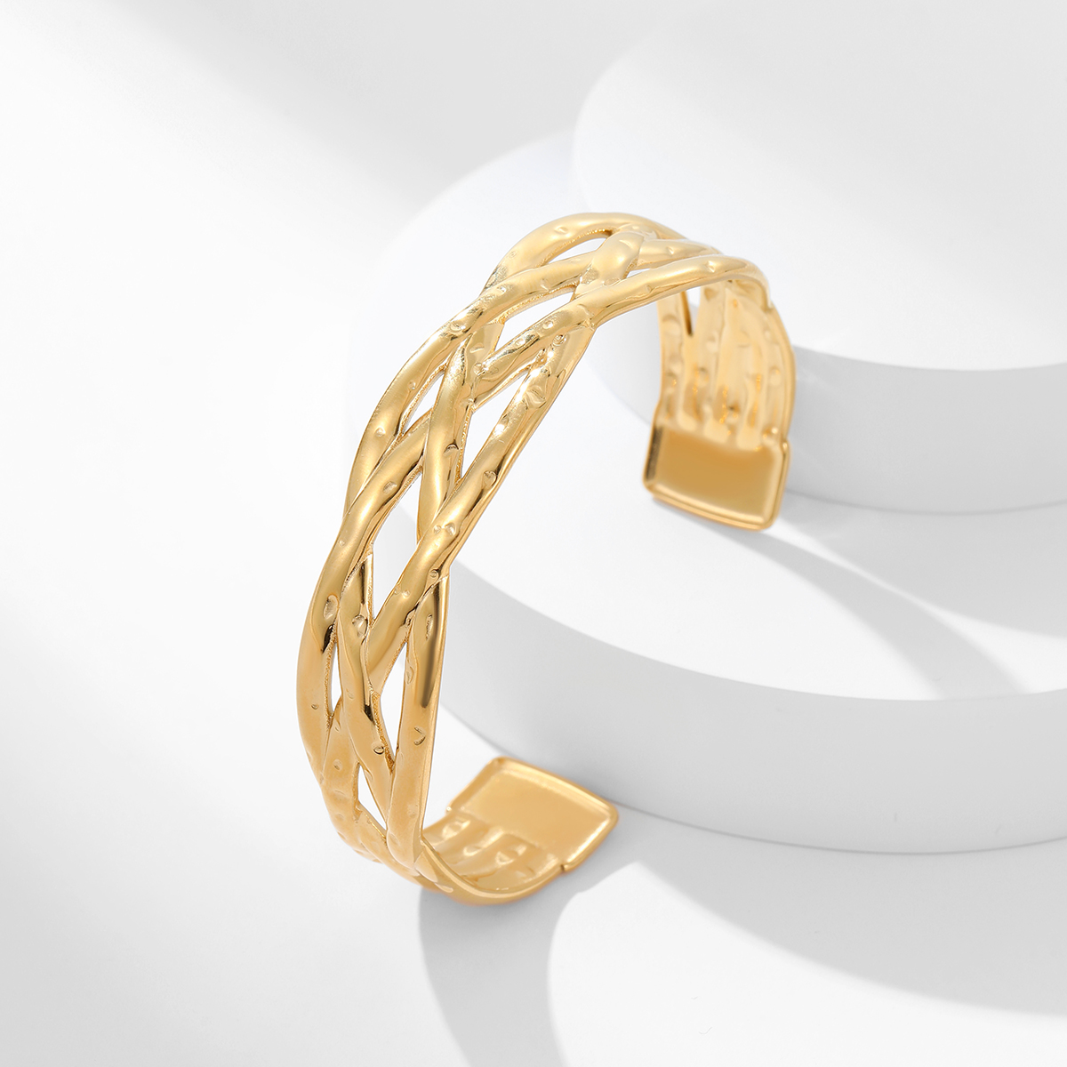 不锈钢链条扭纹开口手镯