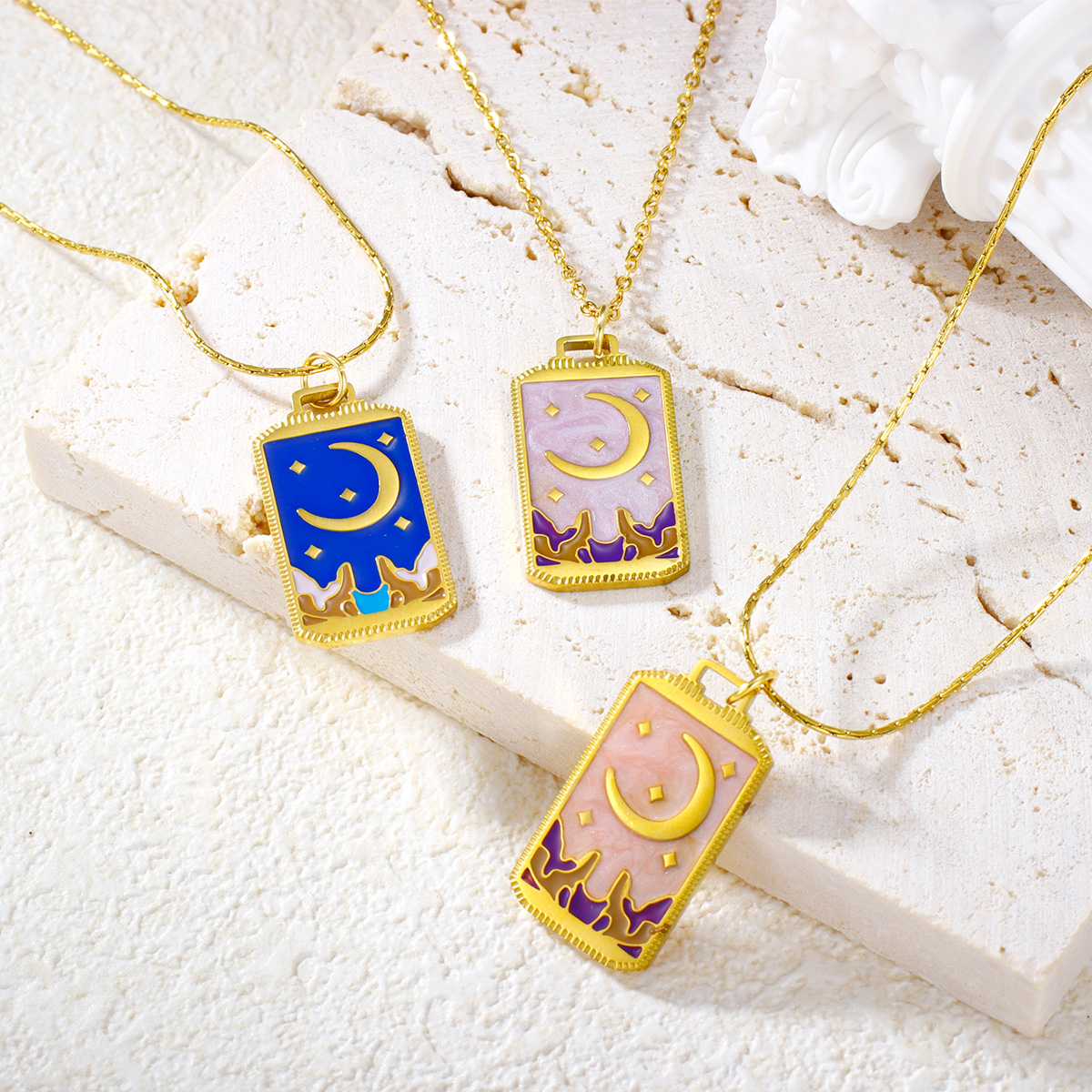 复古塔罗牌月亮爱情吊坠项链