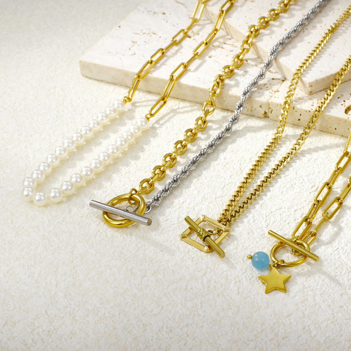 不锈钢混合粗绳套环OT扣项链